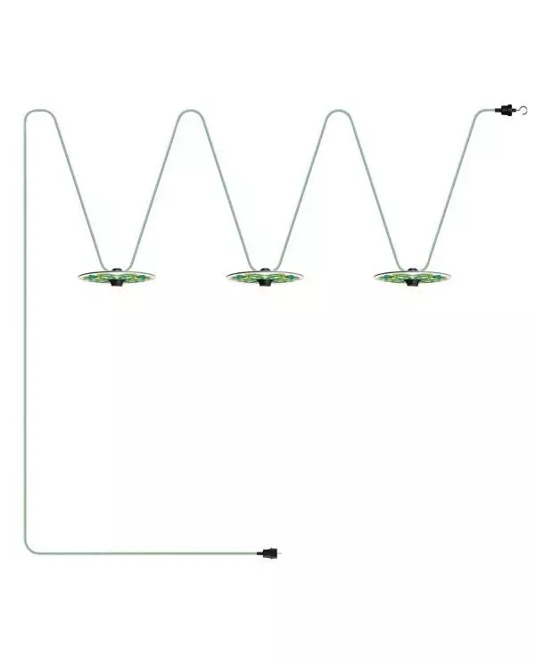 Lumet Lichterkettensystem 'Maiolica', 10 m lang, mit Textilkabel, 3 Fassungen und Lampenschirmen, Haken und schwarzem Stecker