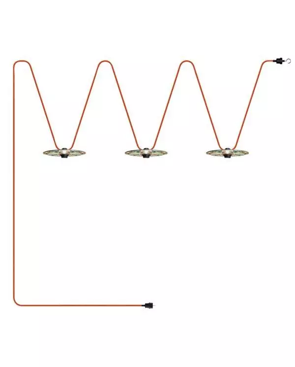 Lumet Lichterkettensystem 'Maiolica', 10 m lang, mit Textilkabel, 3 Fassungen und Lampenschirmen, Haken und schwarzem Stecker