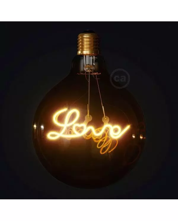 LED-Glühbirne 4.5W 250Lm E27 zum Aufhängen, Gold Globo G125, "Love", 1800K Dimmbar