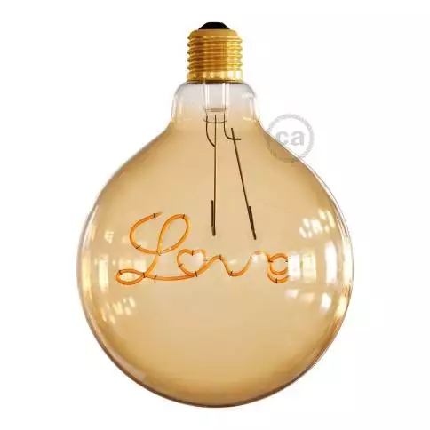 LED-Glühbirne 4.5W 250Lm E27 zum Aufhängen, Gold Globo G125, "Love", 1800K Dimmbar