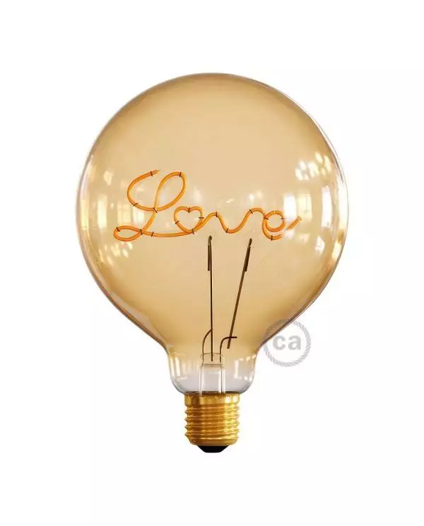 LED-Glühbirne 5W 250Lm E27 für Sockel, Gold Globo G125, "Love", 2000K Dimmbar