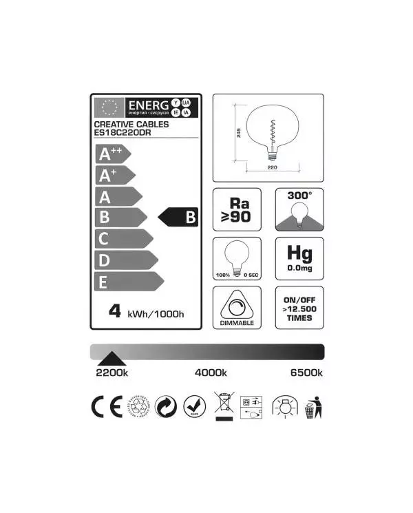 LED-Glühbirne XXL Cobble Traum (Dream) Spiral-Filament 4W 100Lm E27 2200K Dimmbar