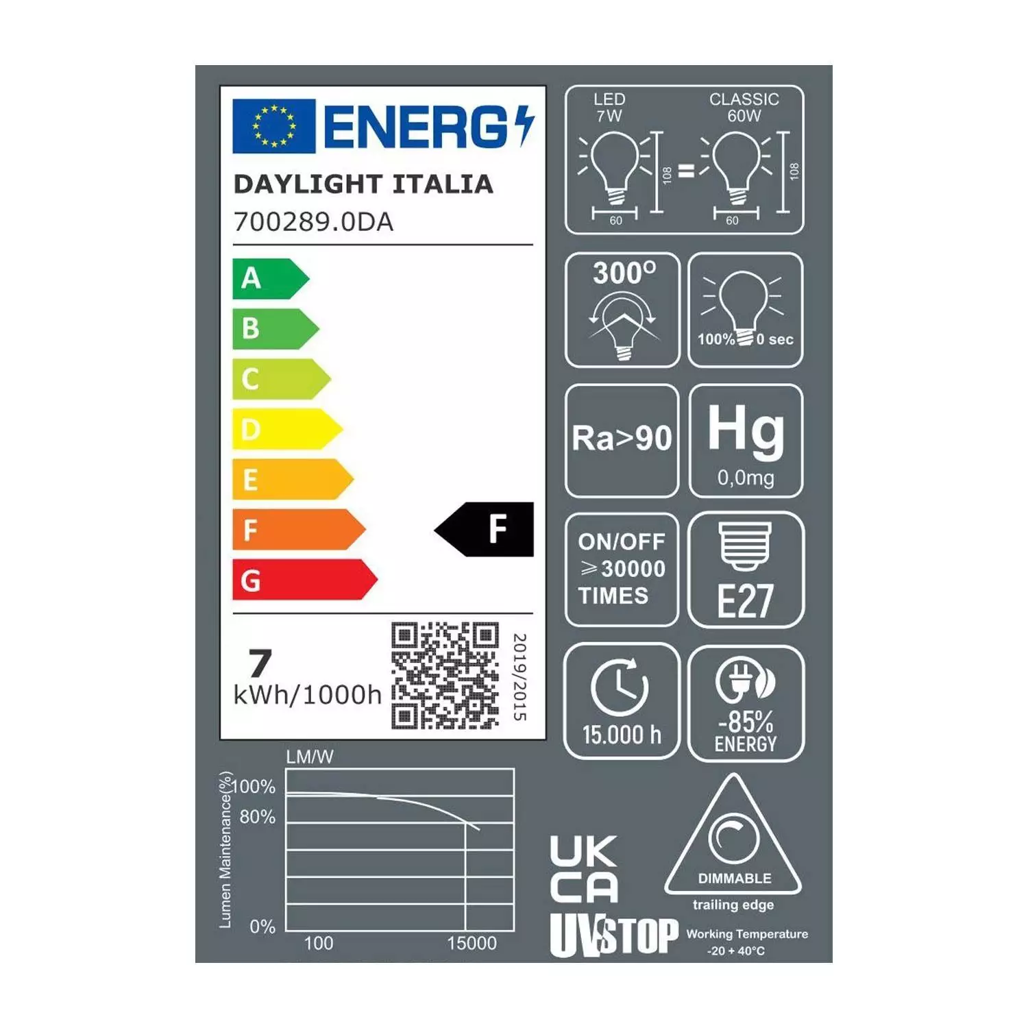 Gold Kopfspiegel Drop A60 LED-Glühbirne 7W 660Lm E27 2700K Dimmbar