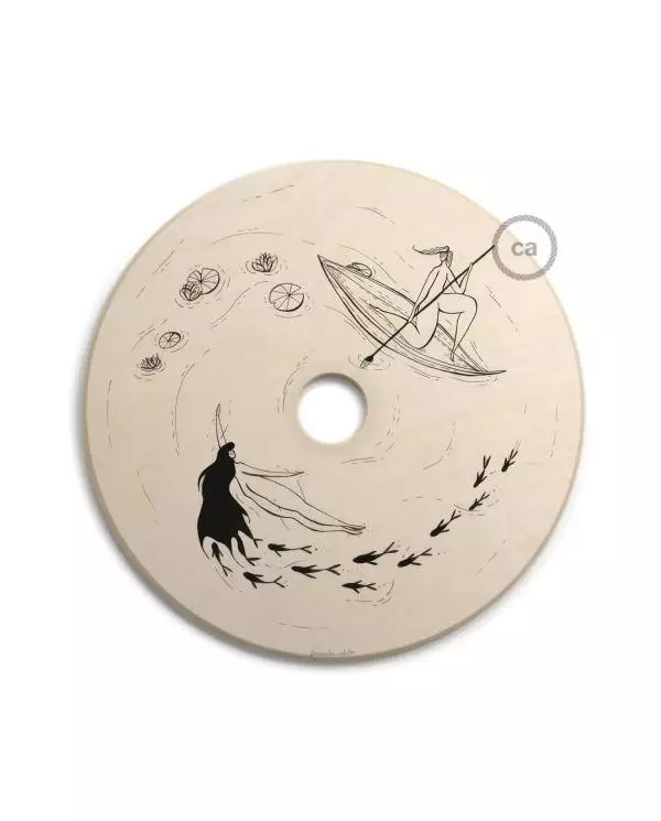 UFO, doppelseitig bedruckter Lampenschirm aus Holz Spezialausgabe Italienische Illustratoren - 33 cm Durchmesser