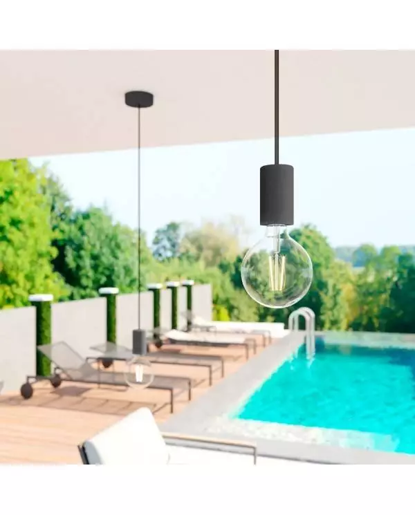 EIVA ELEGANT Outdoor-Pendelleuchte mit 1,5 m Textilkabel, Silikon-Lampenbaldachin und Lampenfassung, IP65 wasserdicht