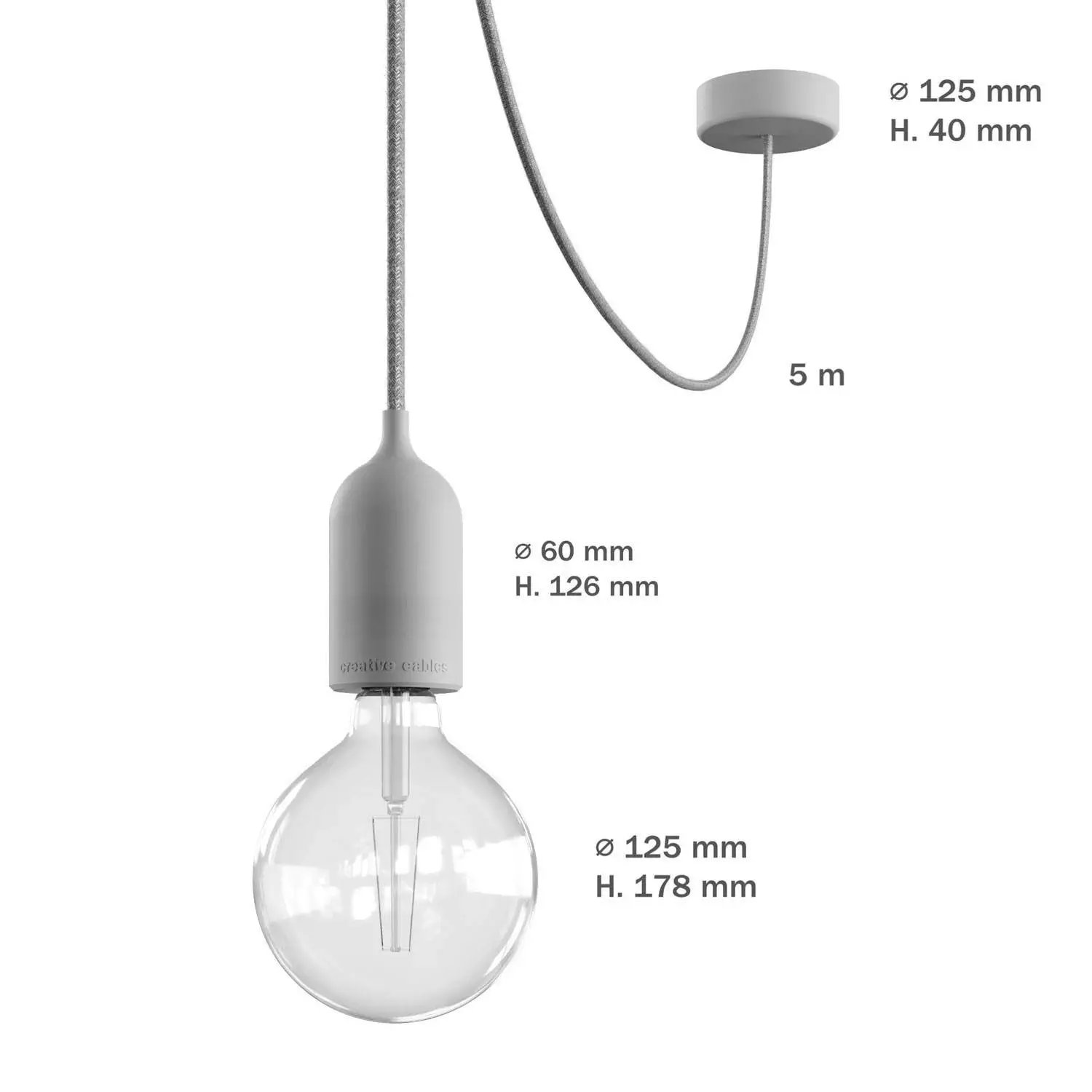 EIVA PASTELL Outdoor-Pendelleuchte mit 5 m Textilkabel, Deckenbefestigung, Silikon-Lampenbaldachin und Lampenfassung, IP65