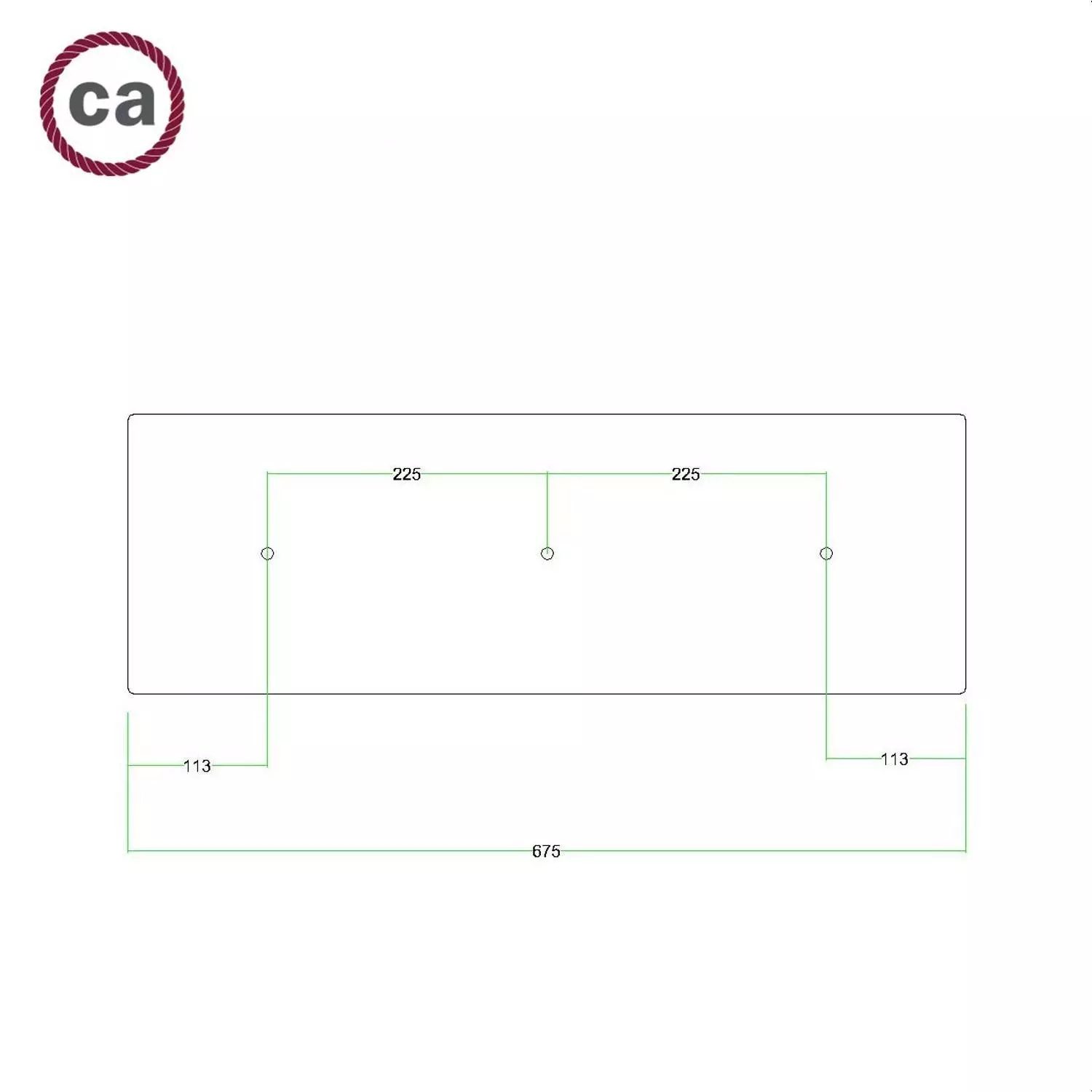 Rechteckiges XXL 3-Loch und 6 Seitenlöchern Lampenbaldachin Kit, Rose-One-Abdeckung, Abmessungen 675 x 225 mm