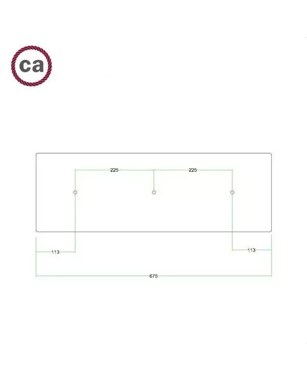 Rechteckiges XXL 3-Loch und 6 Seitenlöchern Lampenbaldachin Kit, Rose-One-Abdeckung, Abmessungen 675 x 225 mm