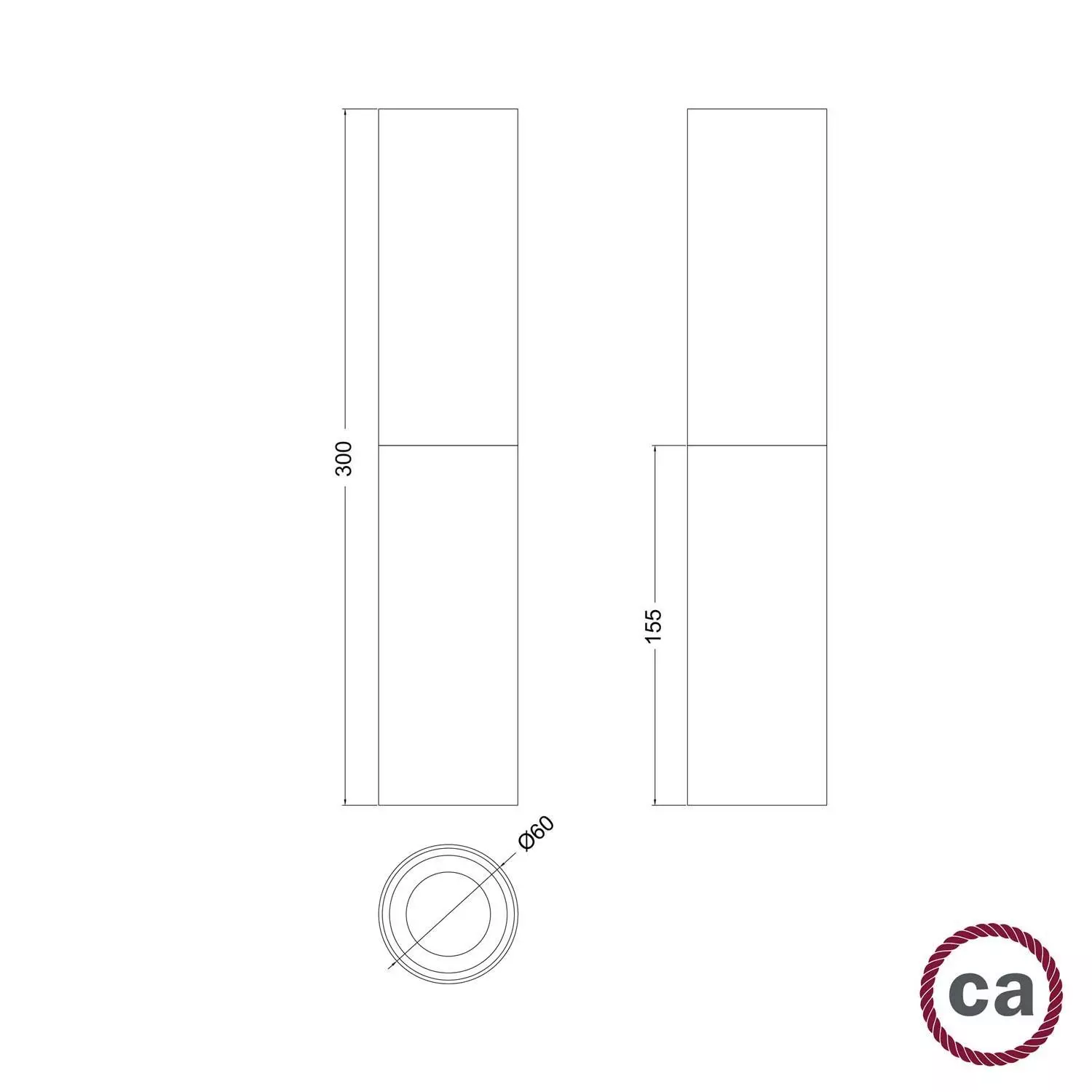 Tub-E14, Rohr aus Holz und Metall für Strahler mit E14 Lampenfassung mit Doppelklemmring