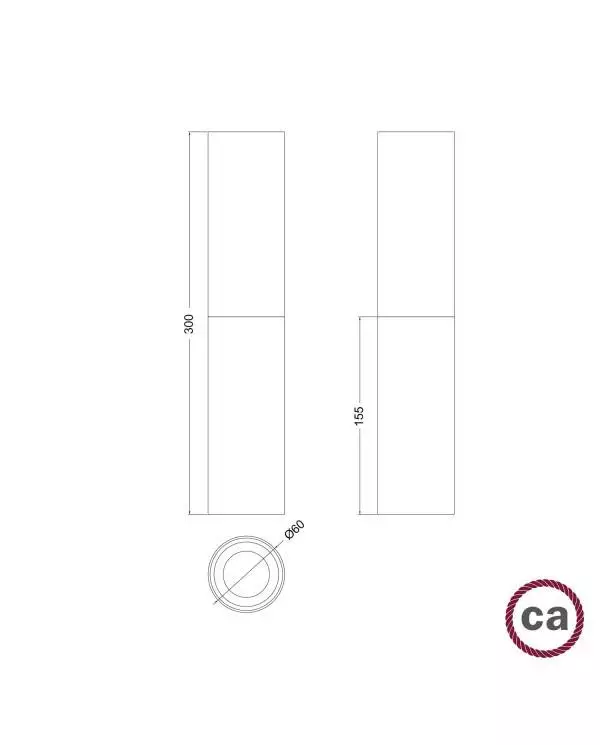 Tub-E14, Rohr aus Holz und Metall für Strahler mit E14 Lampenfassung mit Doppelklemmring