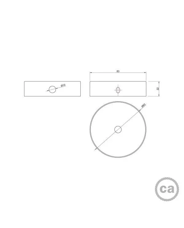 Kit runder Mini Lampenbaldachin aus Metall mit 1 zentralen Loch und 2 Seitenlöchern