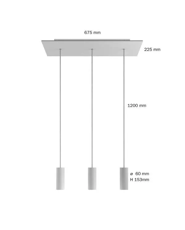 3-flammige Pendelleuchte mit rechteckigem XXL-Rose-One 675 mm komplett mit Textilkabel und Tub-E14-Lampenschirm aus Metall