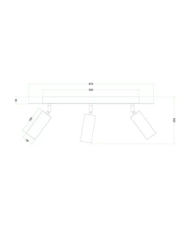 Leuchte mit 3 Strahlern, mit Tub-E14 Lampenschirmen und rechteckigem XXL Rose-One Baldachin