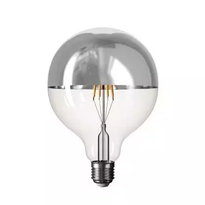 LED-Glühbirne mit silberner Kopfspiegelung B05 Linie 5V kurzes Filament Globe G125 1,3W 110Lm E27 2500K Dimmbar