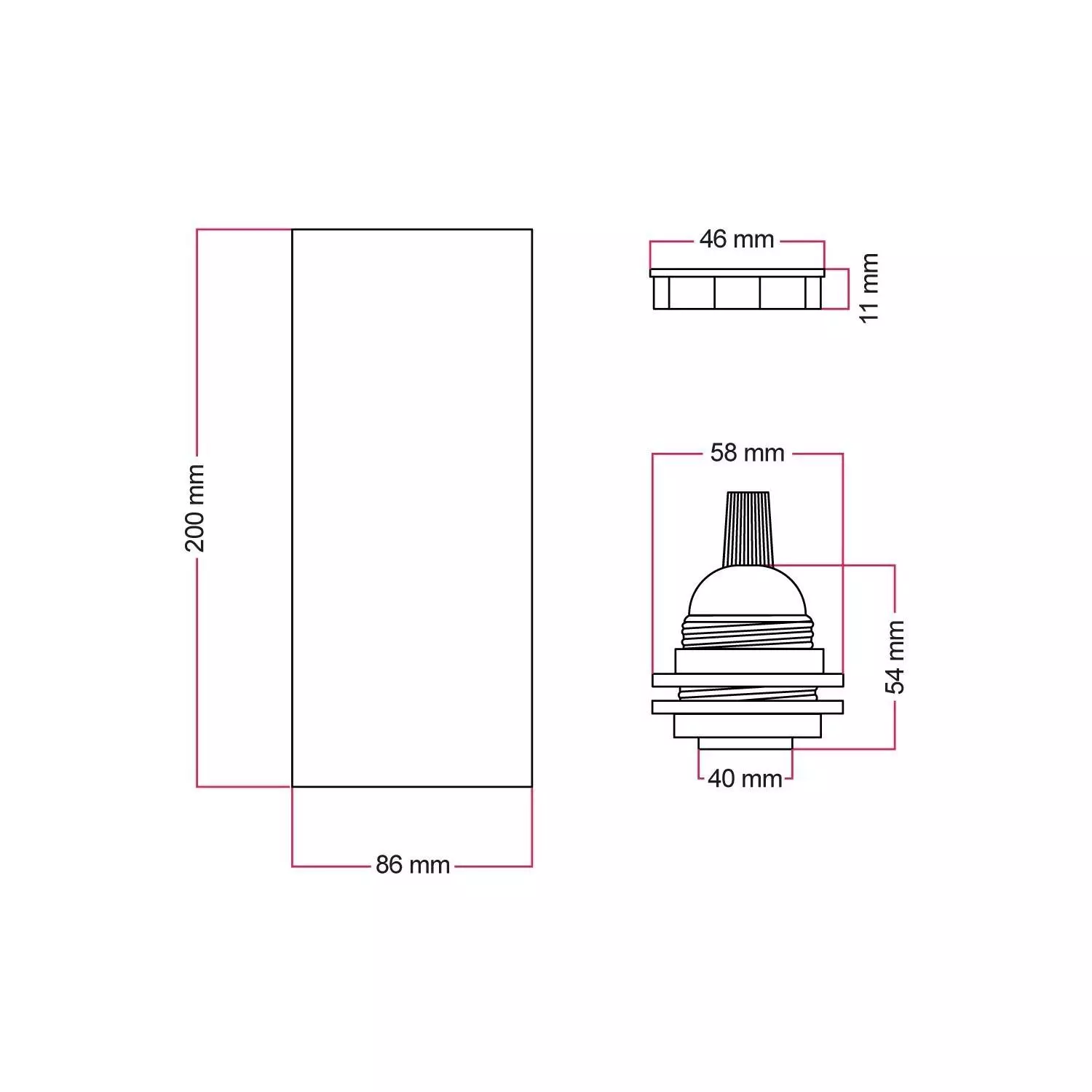 Tub-E27, Holzschirm für Spotlampe mit Doppelring E27-Fassung