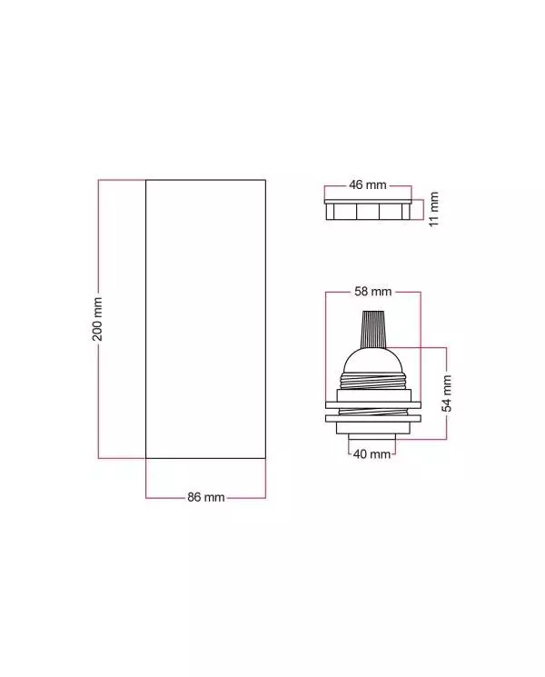 Tub-E27, Holzschirm für Spotlampe mit Doppelring E27-Fassung