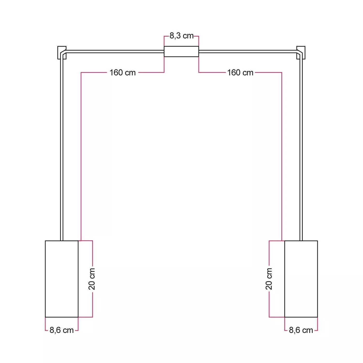 Pendelleuchte mit 2 Aufhängungen mit Holzschirmen für Tub-E27 Strahler