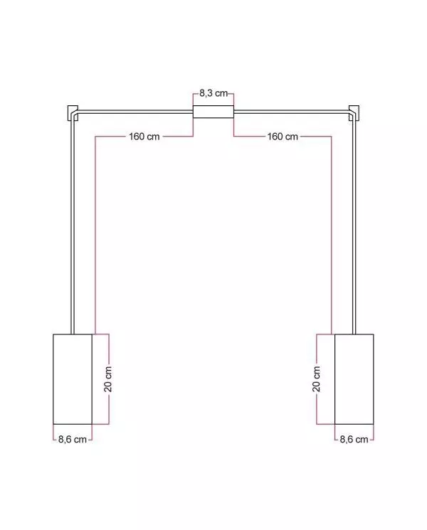 Pendelleuchte mit 2 Aufhängungen mit Holzschirmen für Tub-E27 Strahler