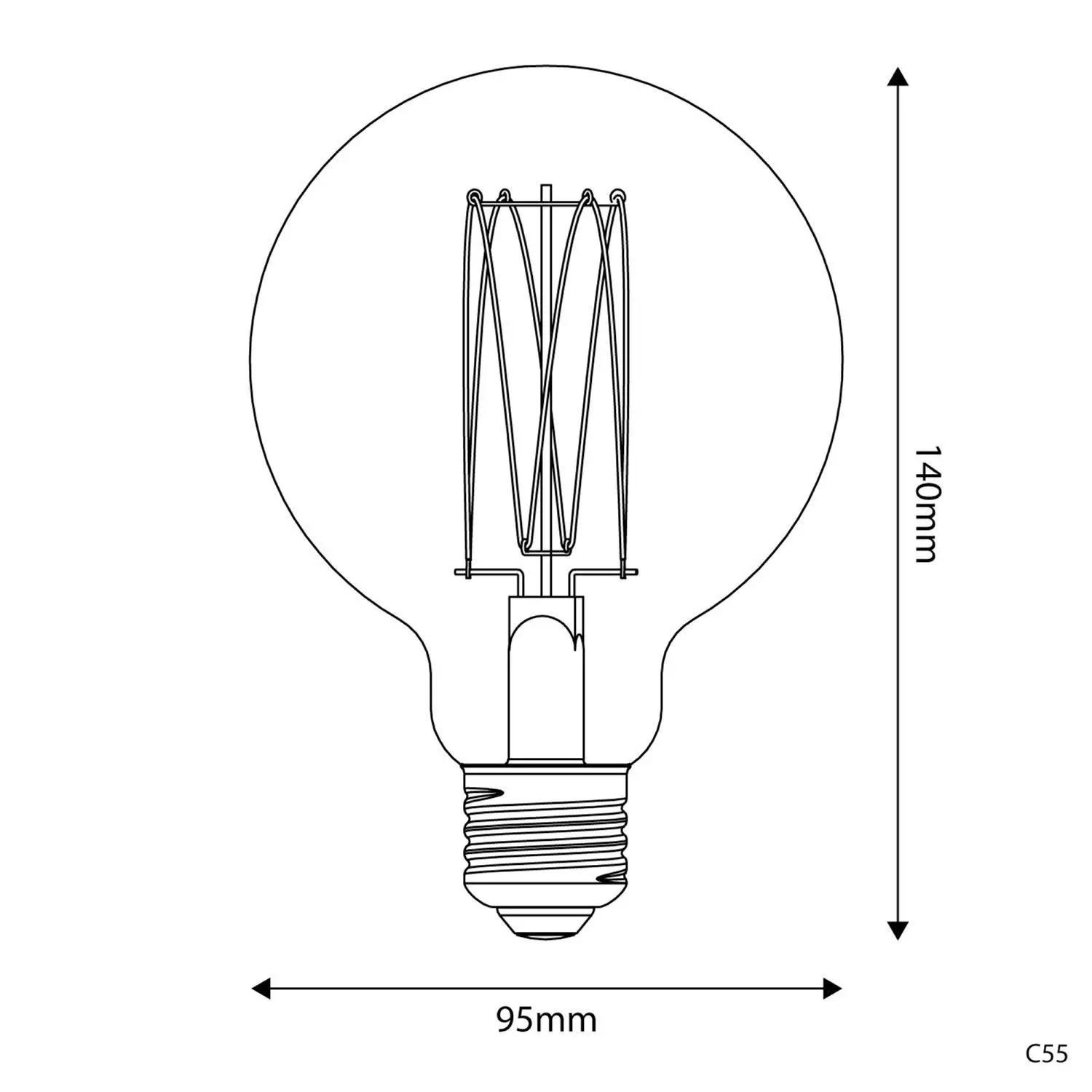 LED Glühbirne Golden Carbon Line Cage Filament Globe G95 7W 640Lm E27 2700K Dimmbar - C55