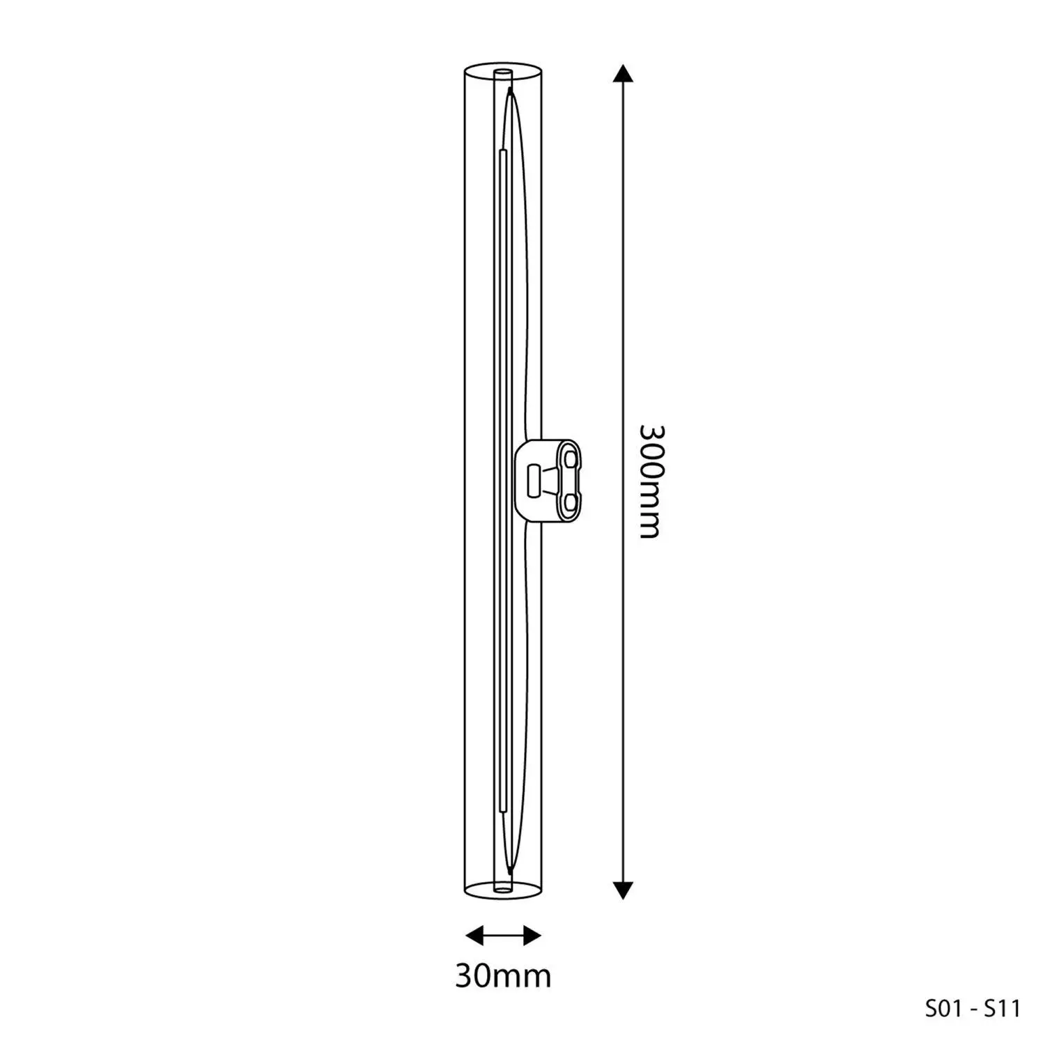 S14d LED Röhrenlampe, transparent - CRI 90, 500 mm lang, 7W 620Lm 2700K Dimmbar - S02