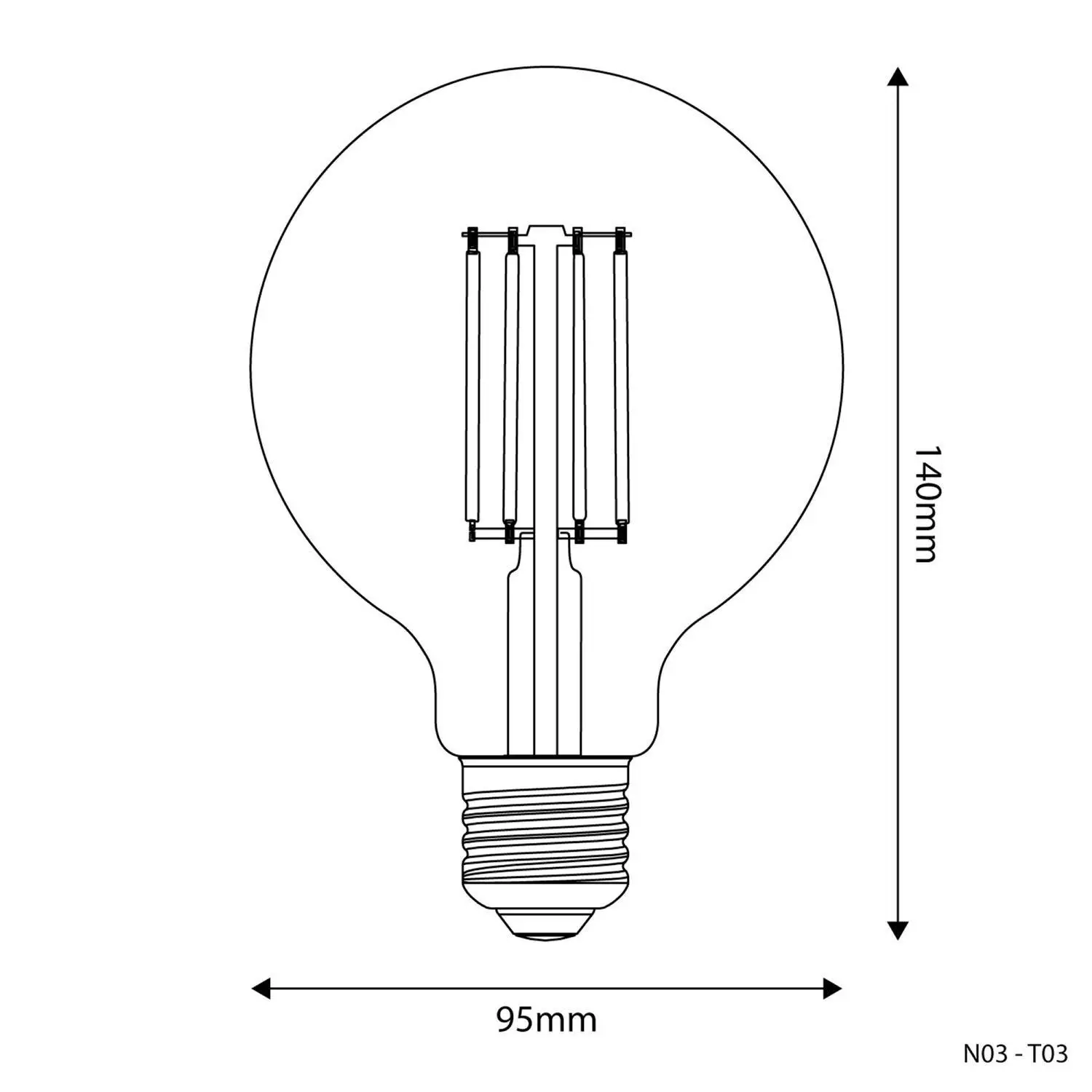 LED Glühbirne Globe G95, transparent 7W 806Lm E27 2700K dimmbar - T03