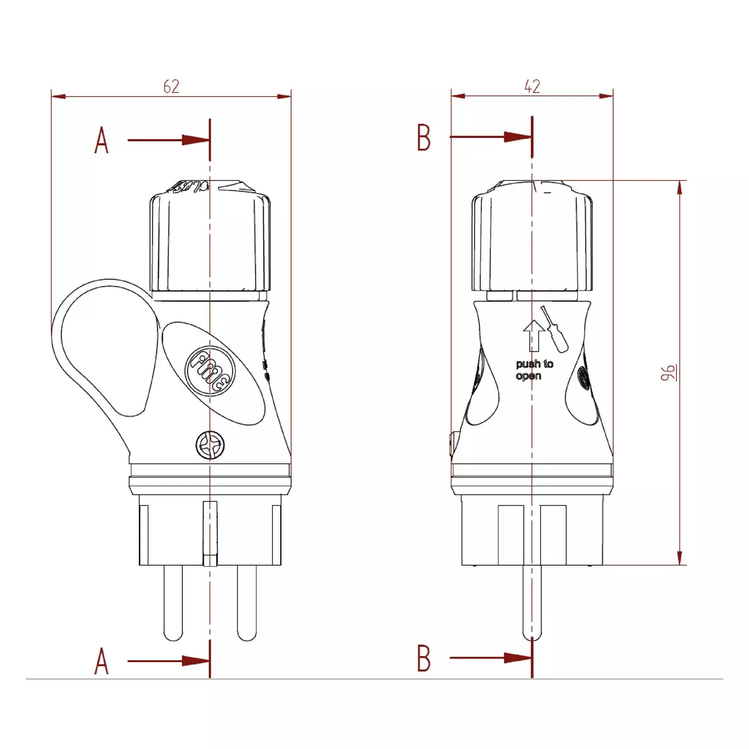 Schwarzer Schukostecker mit 16A 250V IP44-Gewindering für das EIVA-System