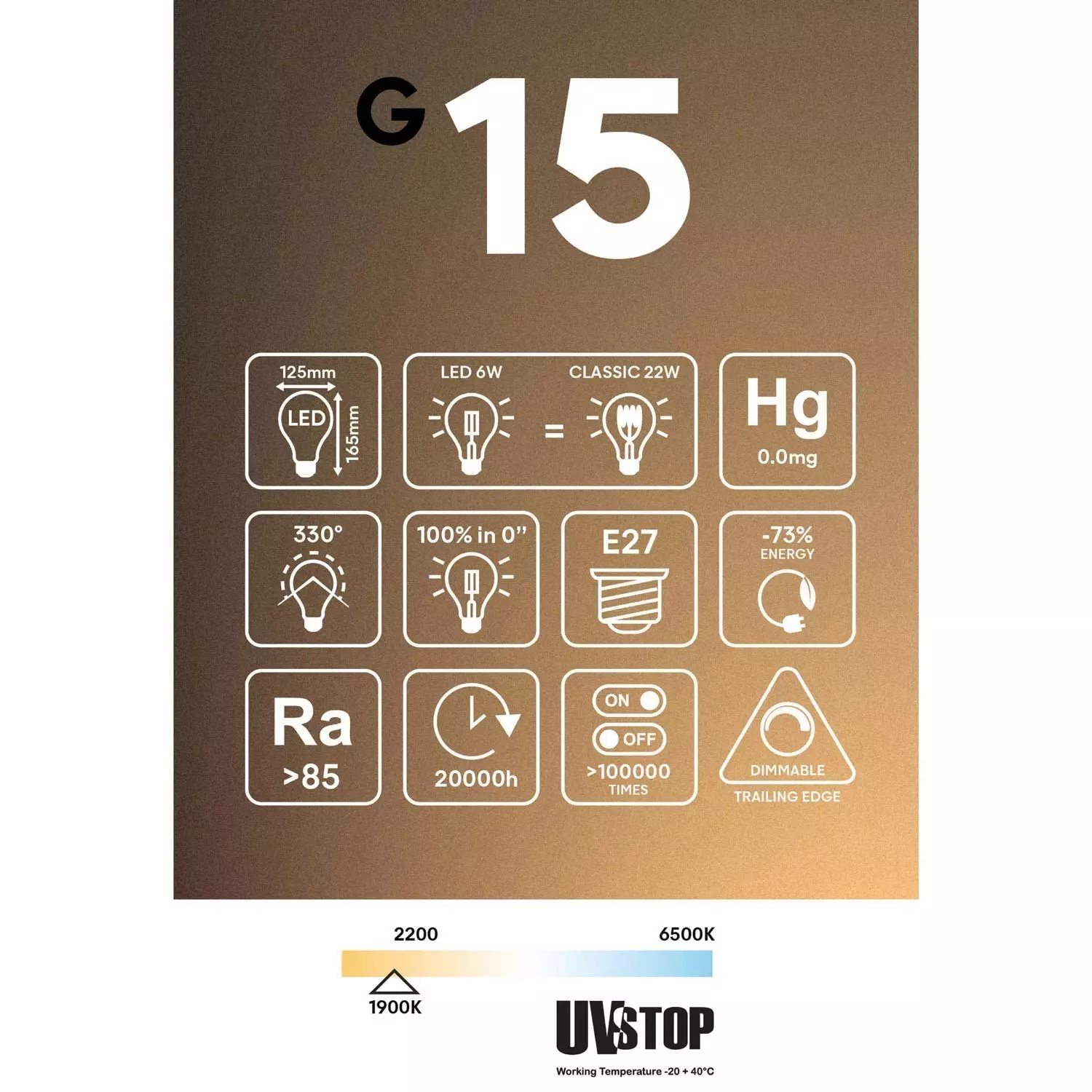 LED Smoky Glühbirne Ghost Line G125 CRI 90 6W 220Lm E27 1900K Dimmbar - G15