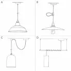 Pendelleuchte inklusive Glühbirne, Textilkabel, Bistrot Lampenschirm und Metall-Zubehör - Made in Italy