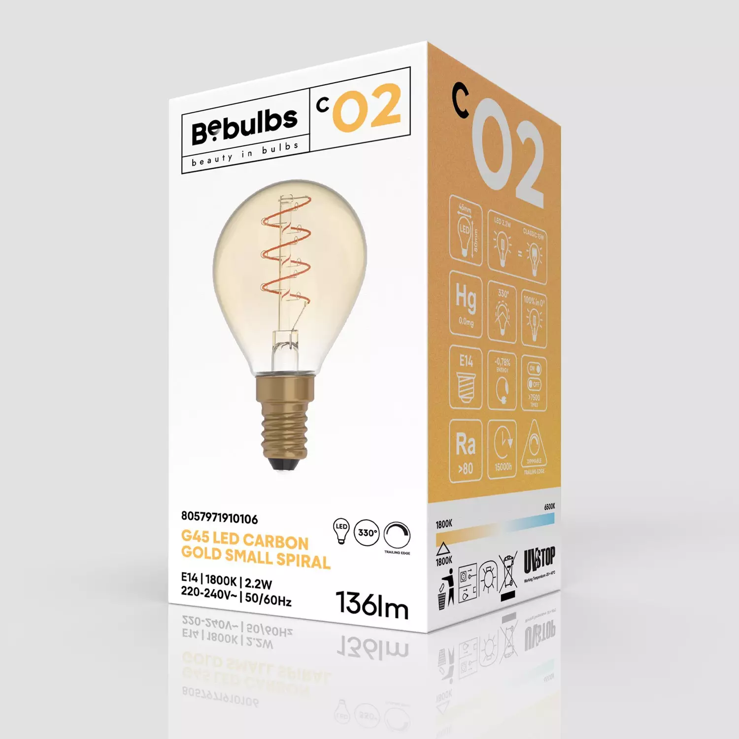 LED Glühbirne Golden Carbon Line Spiral-Filament Mini Globe G45 2,2W 136Lm E14 1800K Dimmbar - C02