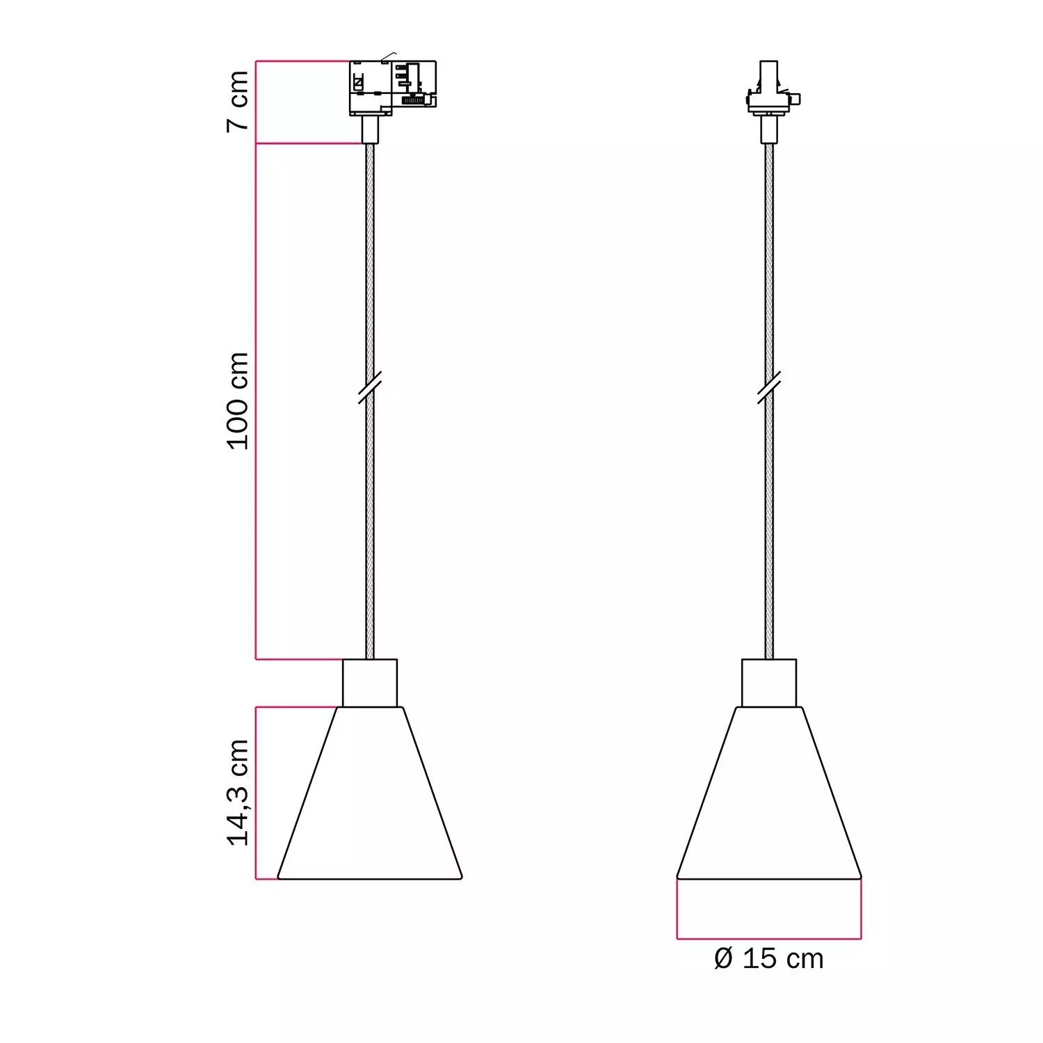 Hängelampe mit konischem Holzschirm