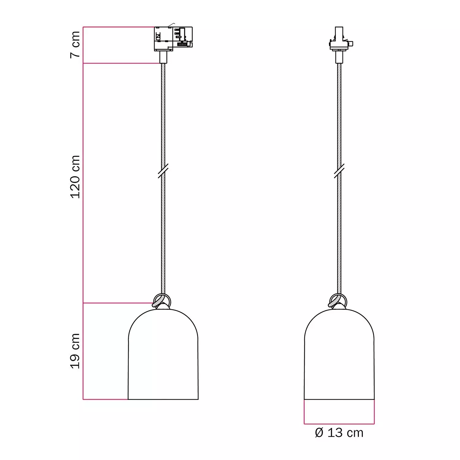 Pendelleuchte mit Mini-Campana M Keramikschirm für Schienen