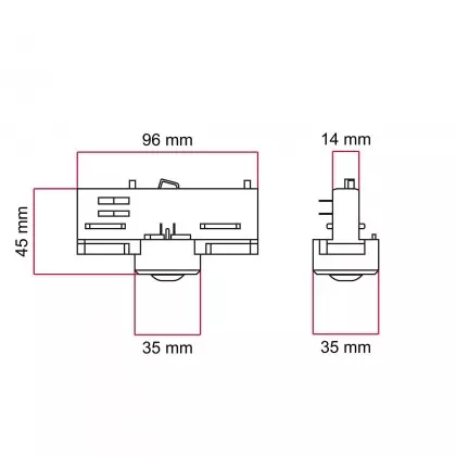 Eutrac-Adapter für 3-Phasen-Stromschienen - für Verlängerungsrohr oder Metallgelenk