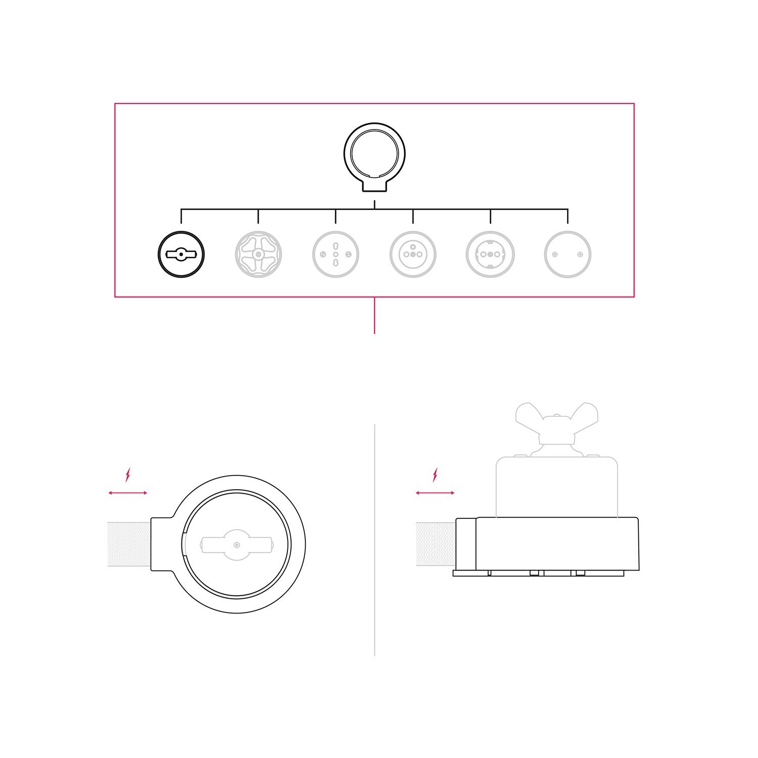 Schalter/Umschalter-Kit mit Flügelmutter und Sockel für Creative-Tubes in weißer Porzellanoptik