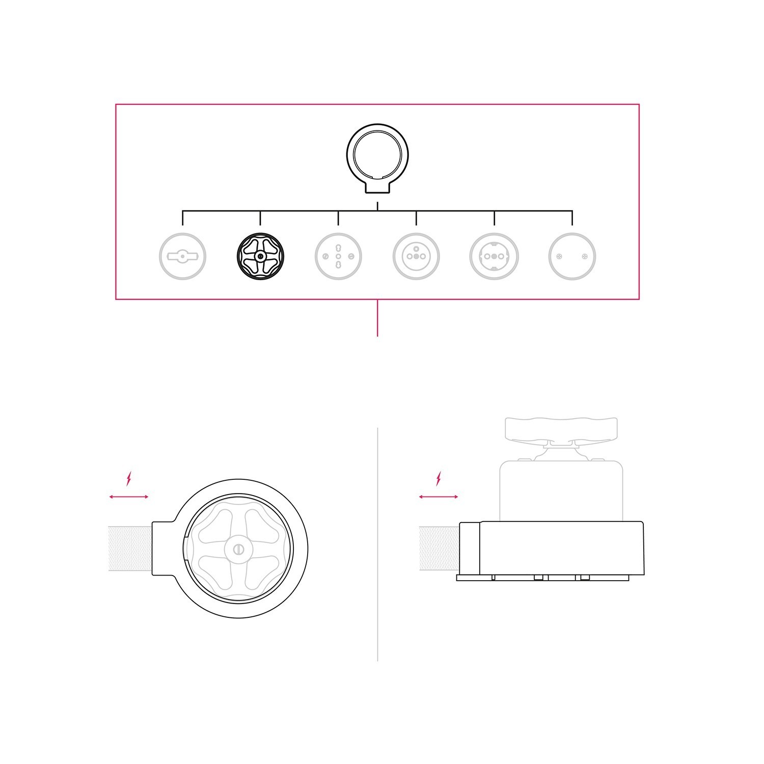 Schalter/Umschalter-Kit mit Griff und Fuß für Creative-Tubes aus schwarzem Porzellan