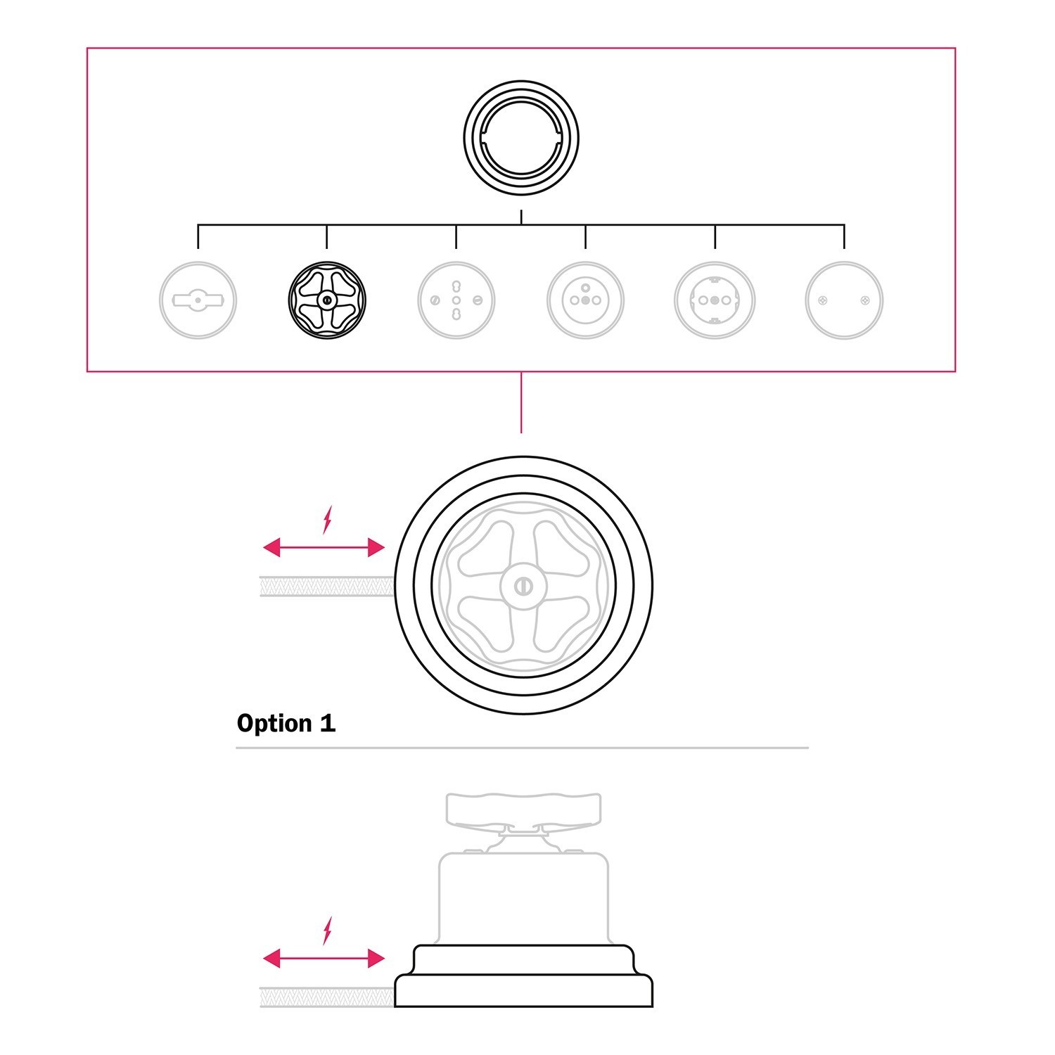 Schalter/Umschalter-Kit mit Knauf und Basis aus weißem Porzellan