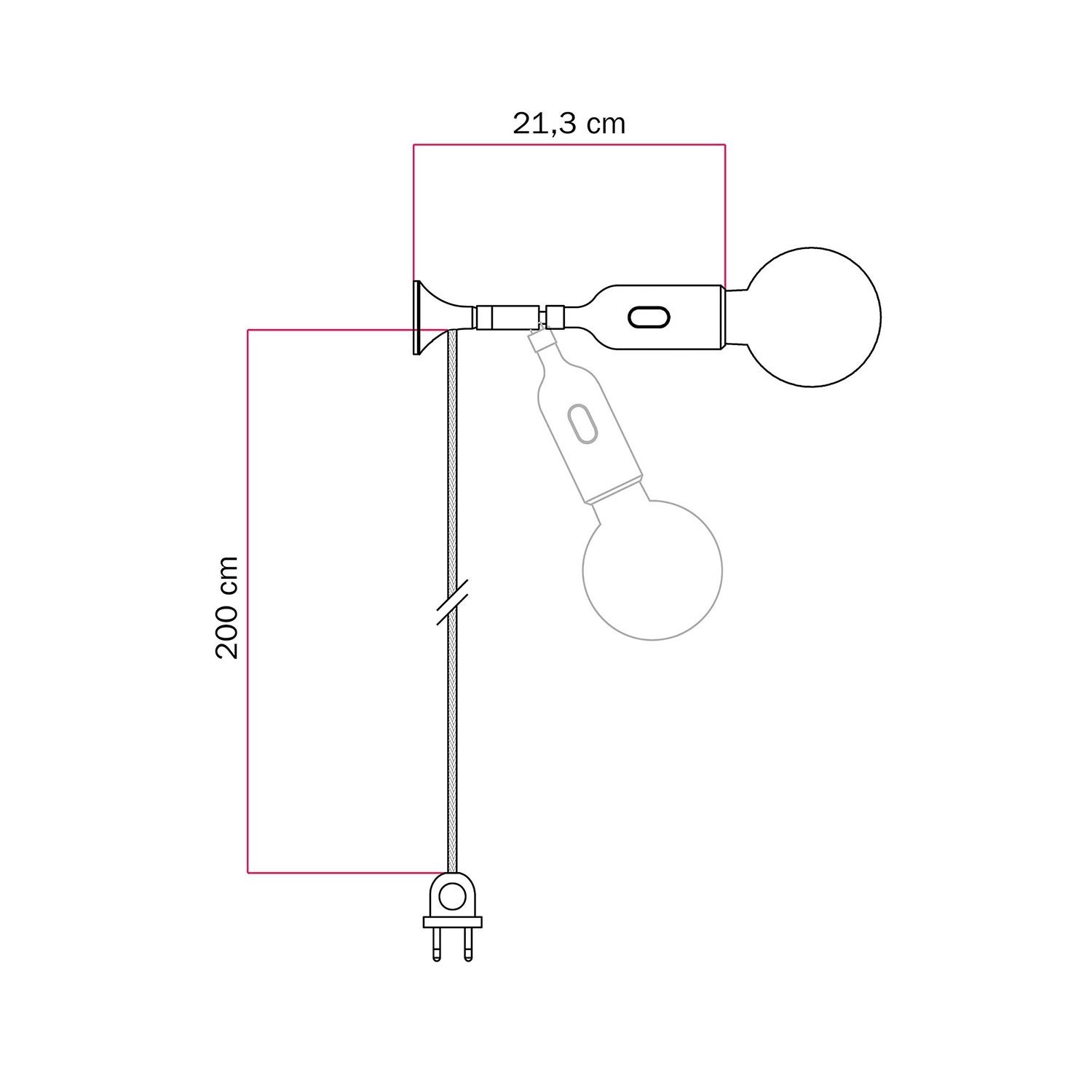 MAG-Y Wandleuchte mit Gelenk und Silikonlampenfassung mit Schalter