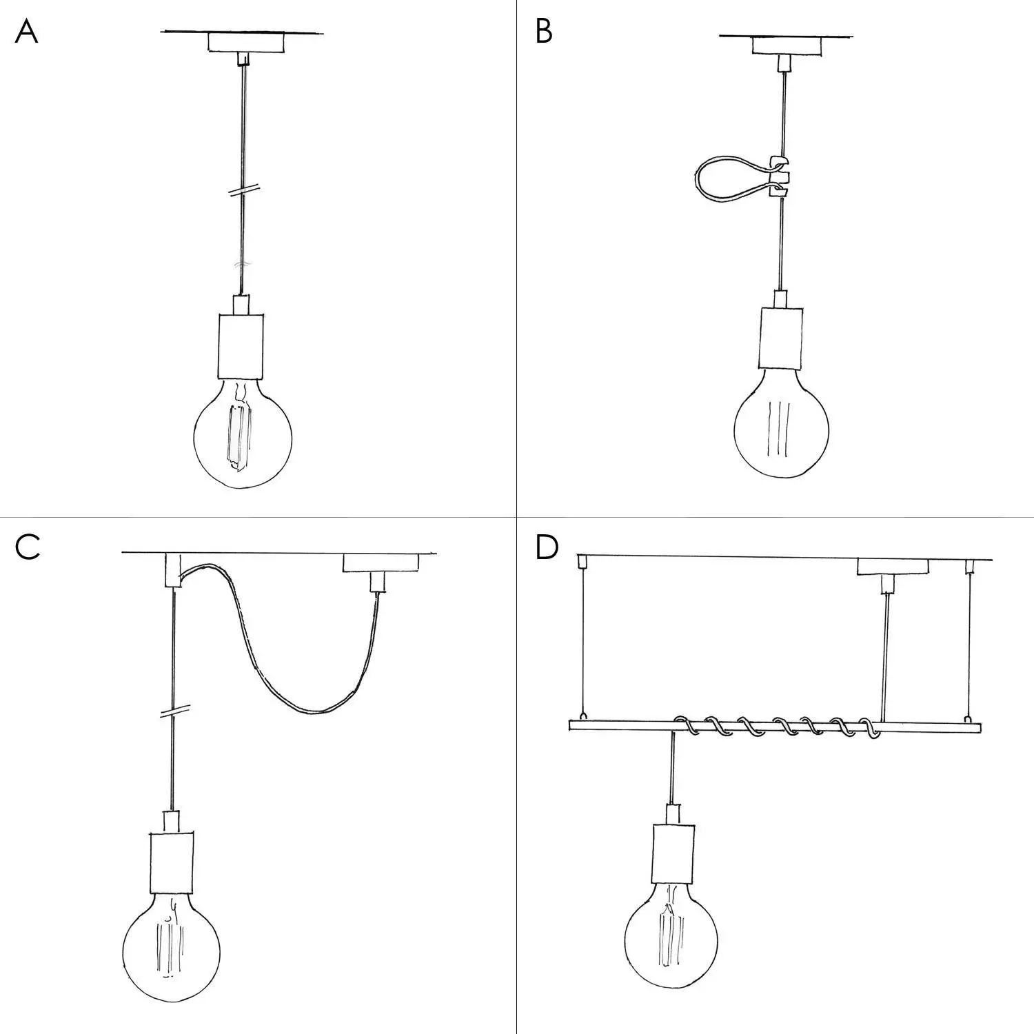 Pendelleuchte inklusive Glühbirne, Textilkabel, E14 P-Light Lampenfassung und Metall-Zubehör - Made in Italy