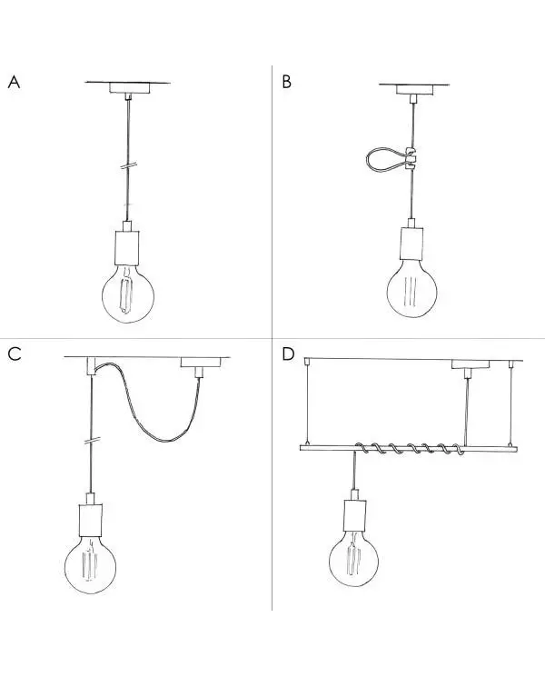 Pendelleuchte inklusive Glühbirne, Textilkabel, E14 P-Light Lampenfassung und Metall-Zubehör - Made in Italy