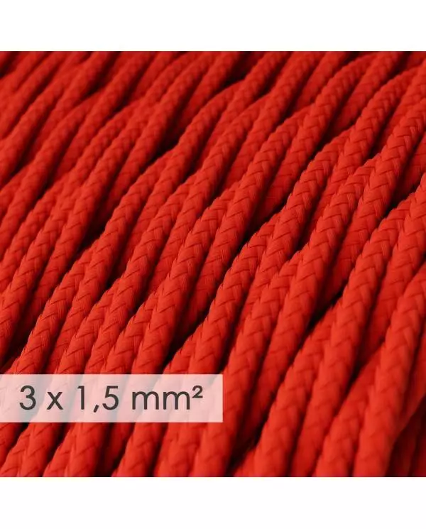 Textilkabel geflochten mit breitem Querschnitt 3x1,50 - Seideneffekt Rot TM09