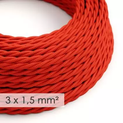 Textilkabel geflochten mit breitem Querschnitt 3x1,50 - Seideneffekt Rot TM09