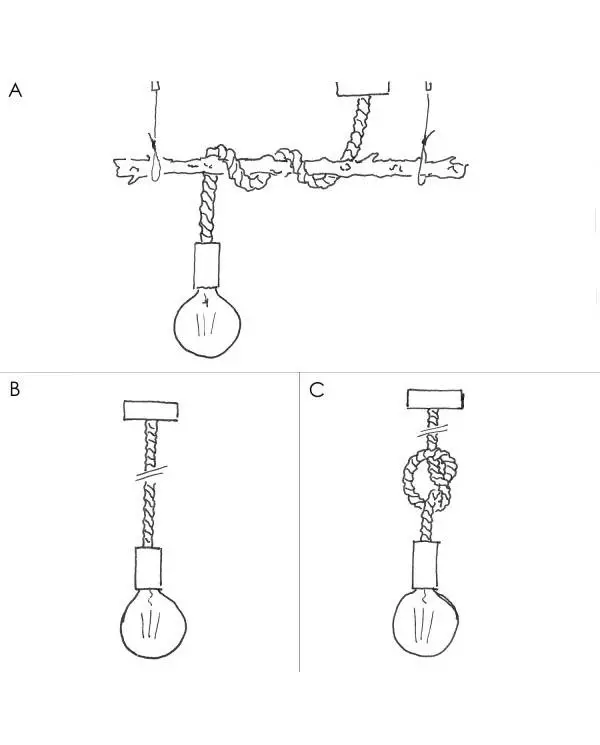 Pendelleuchte inklusive Glühbirne, XL-Tauseilkabel und Rinden-Lampenfassung - Made in Italy