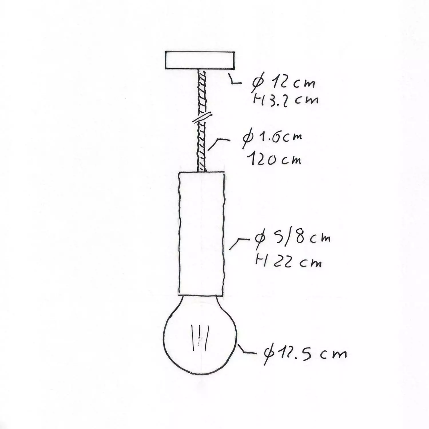 Pendelleuchte inklusive Glühbirne, XL-Tauseilkabel und XL Rinden-Lampenfassung - Made in Italy