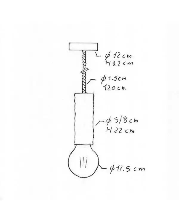 Pendelleuchte inklusive Glühbirne, XL-Tauseilkabel und XL Rinden-Lampenfassung - Made in Italy