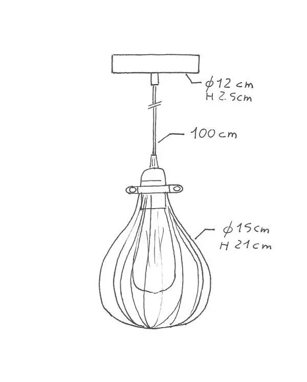 Pendelleuchte inklusive Glühbirne, Textilkabel, tropfenförmiger Lampenschirmkäfig und Metall-Zubehör - Made in Italy