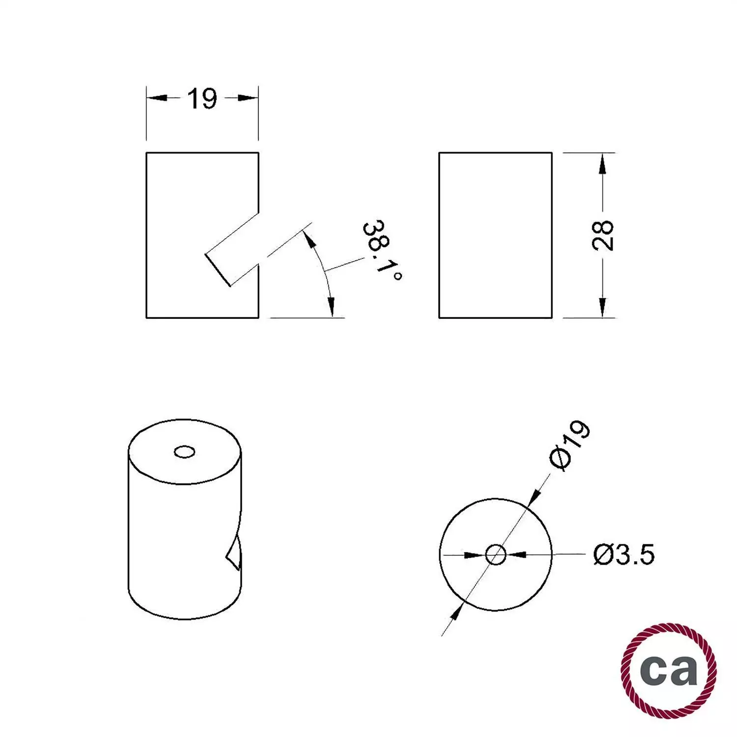 Deckenbefestigung, “V”-förmiger Decken- oder Wandhaken aus Holz für elektrische Textilkabel