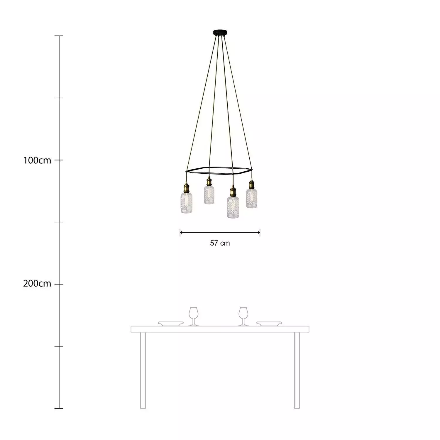 Deckenleuchte Cage Crystal mit 4 Aufhängungen