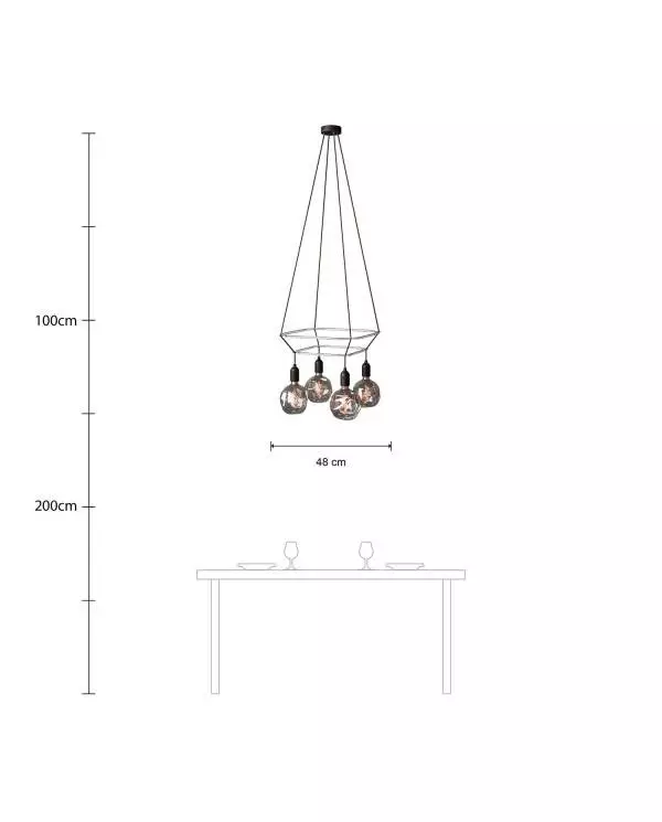 Deckenleuchte 2 Cage Bumped Globe mit 4 Aufhängungen