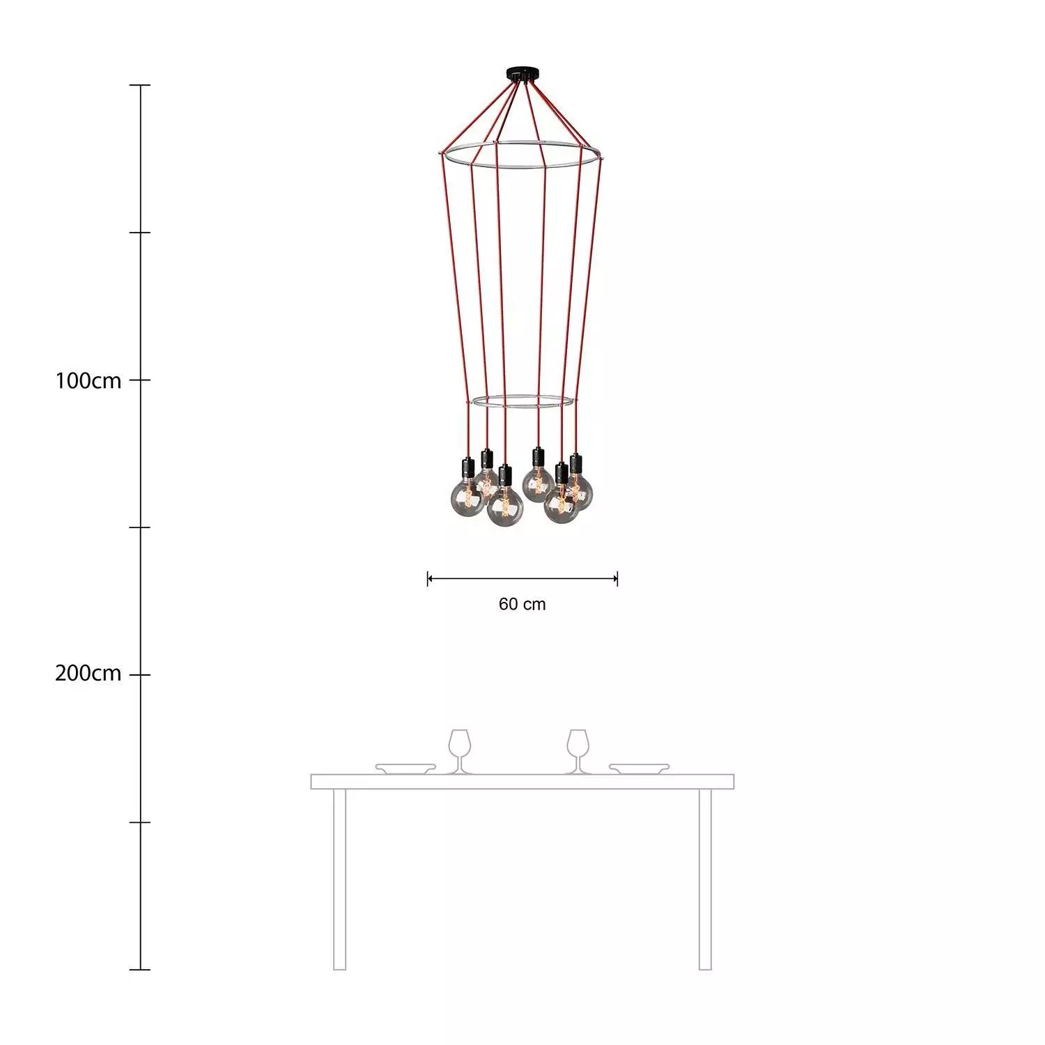 Deckenleuchte 2 Cage Globe mit 6 Aufhängungen