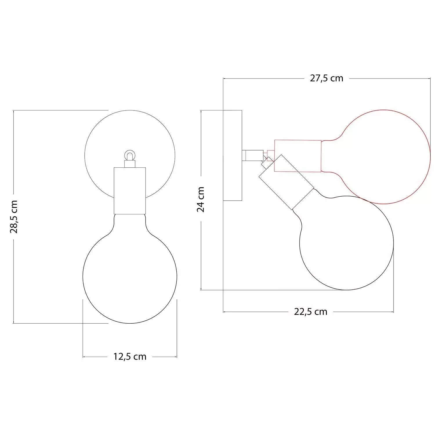 Fermaluce Metall-Leuchte mit Schwenkgelenk und Globe Glühbirne mit Porzellan-Effekt