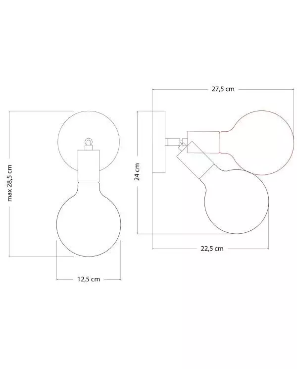 Fermaluce Metall-Leuchte mit Schwenkgelenk und Globe Glühbirne mit Porzellan-Effekt